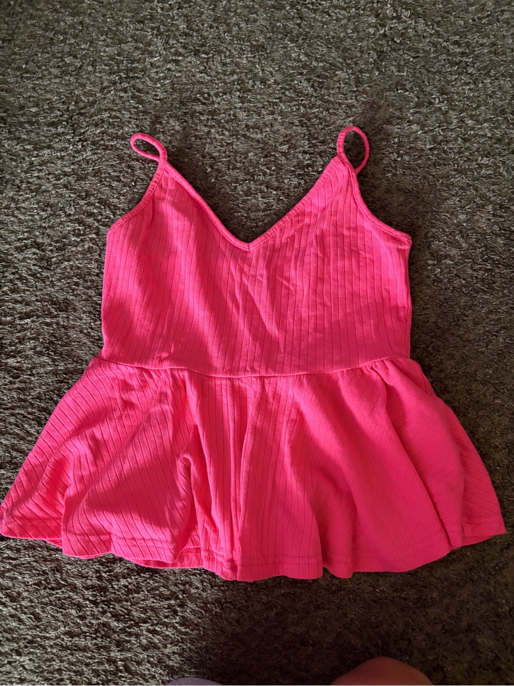 SHEIN Hot Pink Ribbed Peplum Cami Tank Top